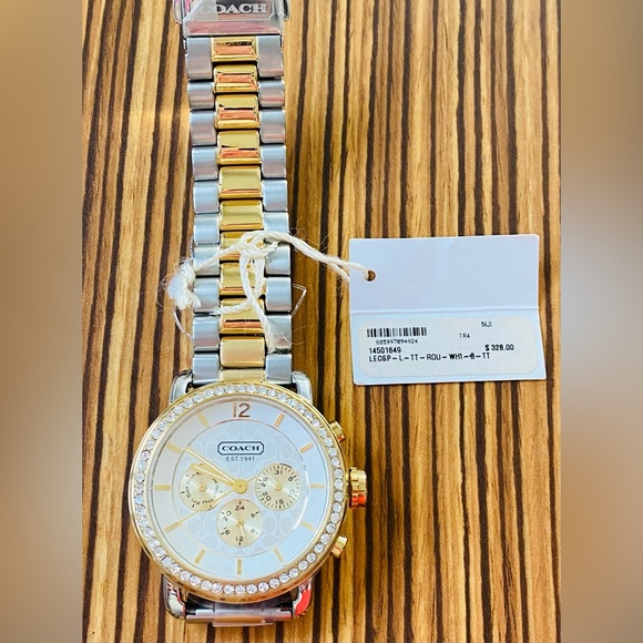 NWT Coach Gold Crystals Bezel Signature Dial Chrono Sport Duo-tone Watch - Picture 3 of 4